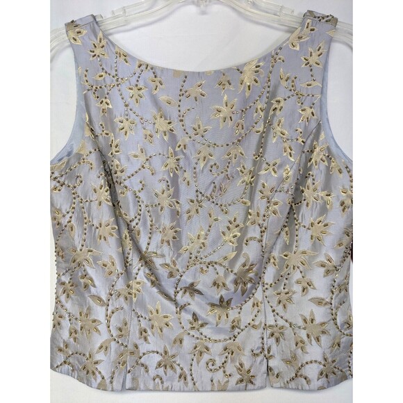 JS Collections Petite Gold Beaded Floral Corset Style Tank Top Blue Size 8 - Picture 3 of 10